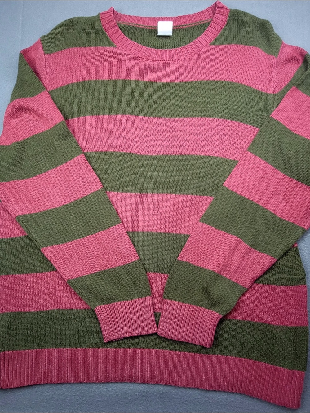 Spirit Women's Pink and Olive Green Striped Sweater